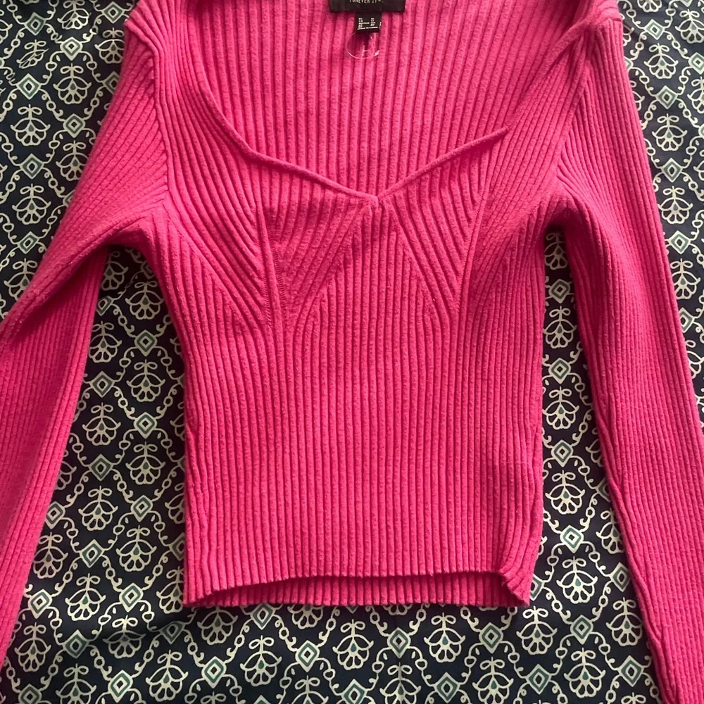 Pink Ribbed Knit Sweater Top - Picture 7 of 7